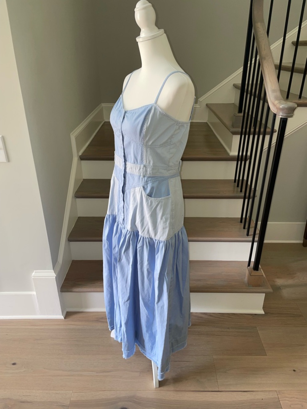 ASOS Ultimate Paneled Denim-Look Tiered Maxi Dress in Blue - Size 8 - Picture 9 of 10